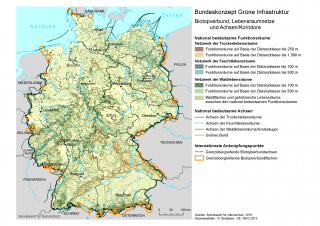 Karte Bundeskonzept Grüne Infrastruktur - Biotopverbund, Lebensraumnetze, Achsen und Korridore