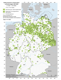 Wolfsvorkommen auf einer Deutschlandkarte im Monitoringjahr 2021/2022