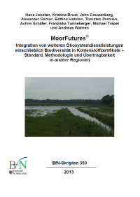 Publikation "MoorFutures – Integration von weiteren Ökosystemdienstleistungen einschließlich Biodiversität in Kohlenstoffzertifikate – Standard, Methodologie und Übertragbarkeit in andere Regionen" BfN-Skripten 350.