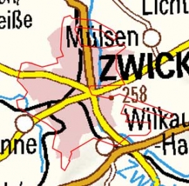 Abgrenzung der Landschaft "Zwickau" (216)