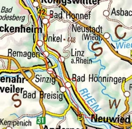 Abgrenzung der Landschaft "Unteres Mittelrheintal" (29202)