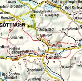 Abgrenzung der Landschaft "Unteres Eichsfeld (ohne Ohmgebirge und Bleicheröder Berge)" (37500)
