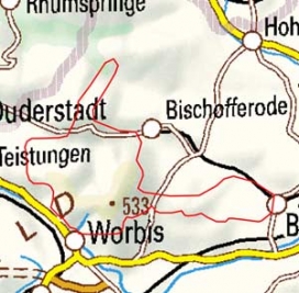 Abgrenzung der Landschaft "Ohmgebirge und Bleicheröder Berge" (37501)