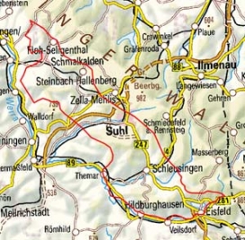 Abgrenzung der Landschaft "Südliches Vorland des Thüringer Waldes" (39000)