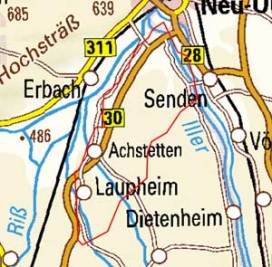 Abgrenzung der Landschaft "Östliches Flachland der unteren Riss" (4202)