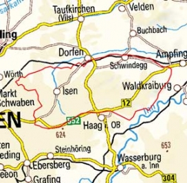 Abgrenzung der Landschaft "Oberes Isen-Sempt-Hügelland" (5201)