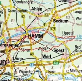 Abgrenzung der Landschaft "Kamener Hügelland" (54201)